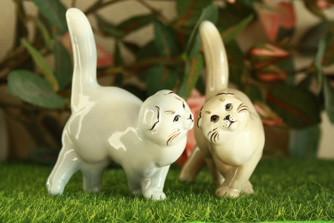 Scottish Fold cat porcelain figurine, statuette - 摆饰 - 瓷 