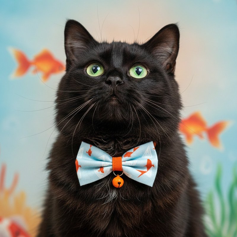 金鱼款 蝴蝶结宠物装饰项圈 猫咪 小型犬 迷你犬 - 项圈/牵绳 - 棉．麻 橘色