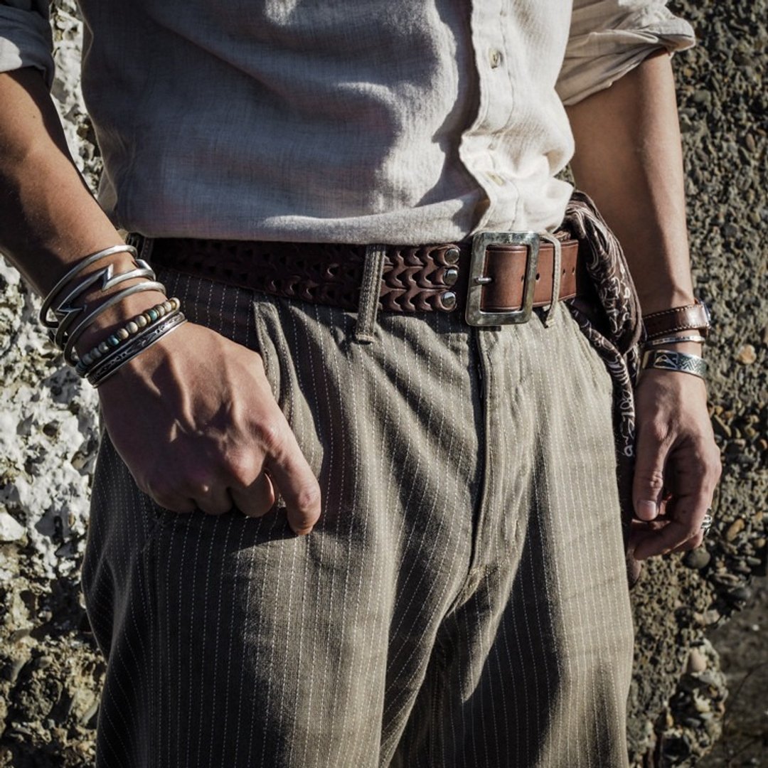 Chained Leather Belt-锁甲皮革腰带 - 皮带/腰带 - 真皮 咖啡色