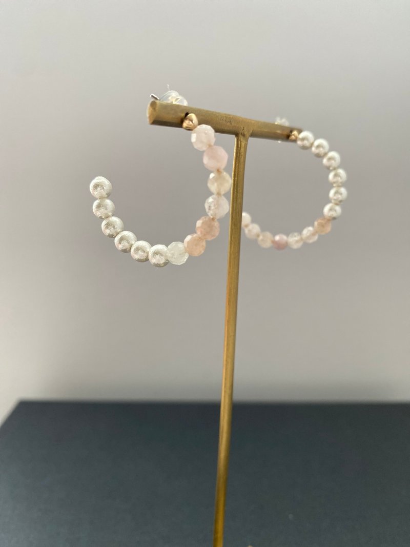 4月诞生石 摩根石 × 棉珍珠 - 耳环/耳夹 - 其他材质 