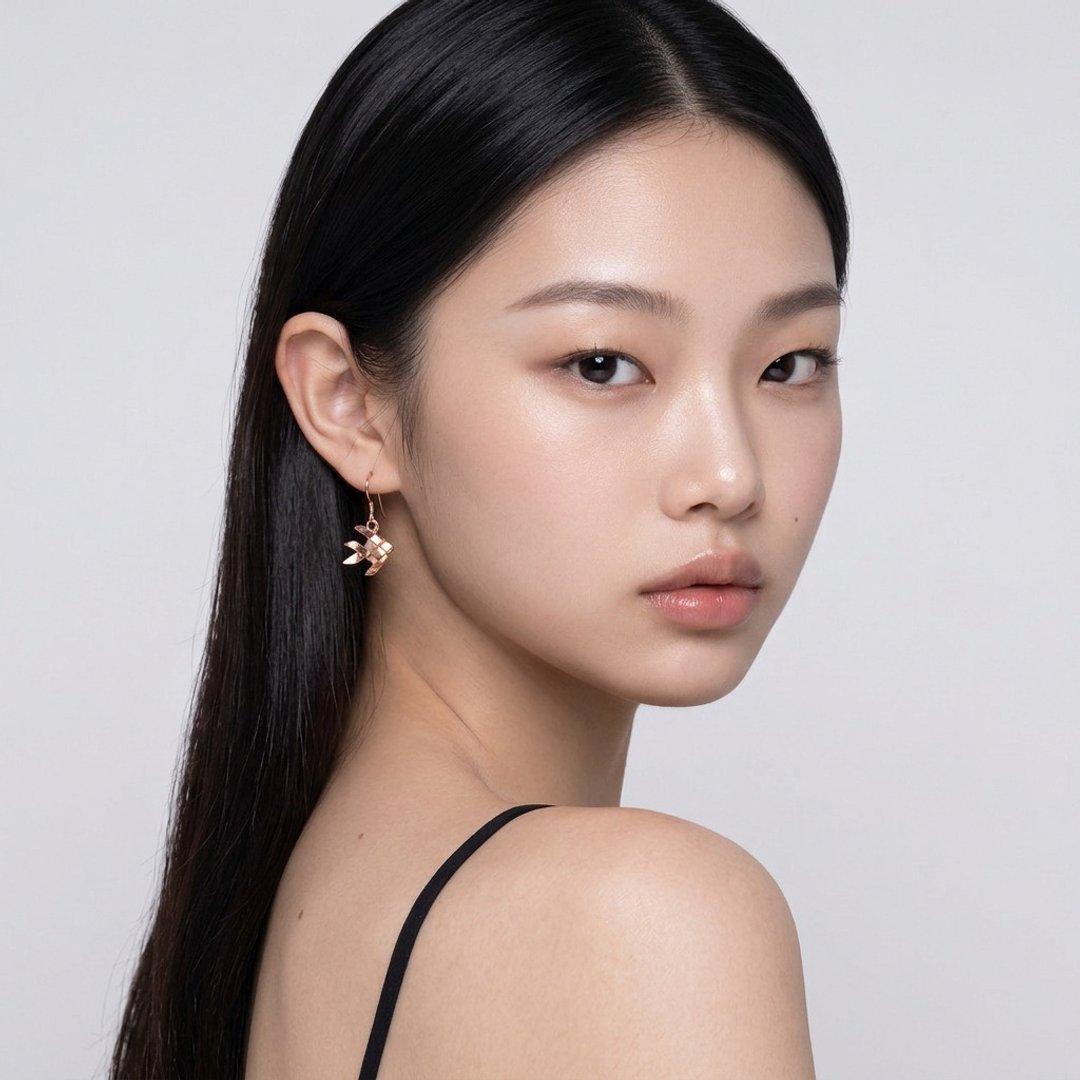 手工编织飞鱼造型耳环，99.9 纯银，M 尺寸，18K 玫瑰金电镀 - 耳环/耳夹 - 银 粉红色