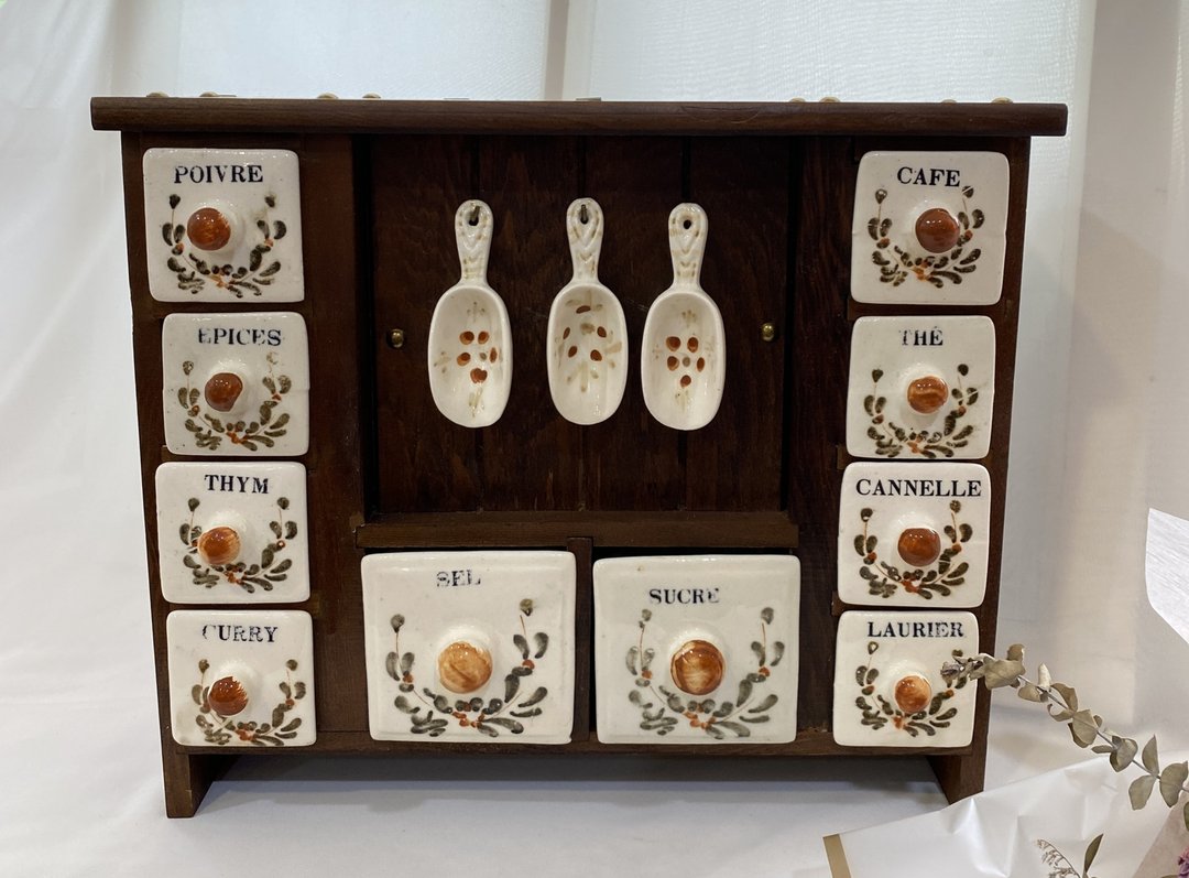 【好日恋物】 欧洲古董Antique木质香料架柜乡村汤匙幸福感 - 收纳用品 - 木头 咖啡色