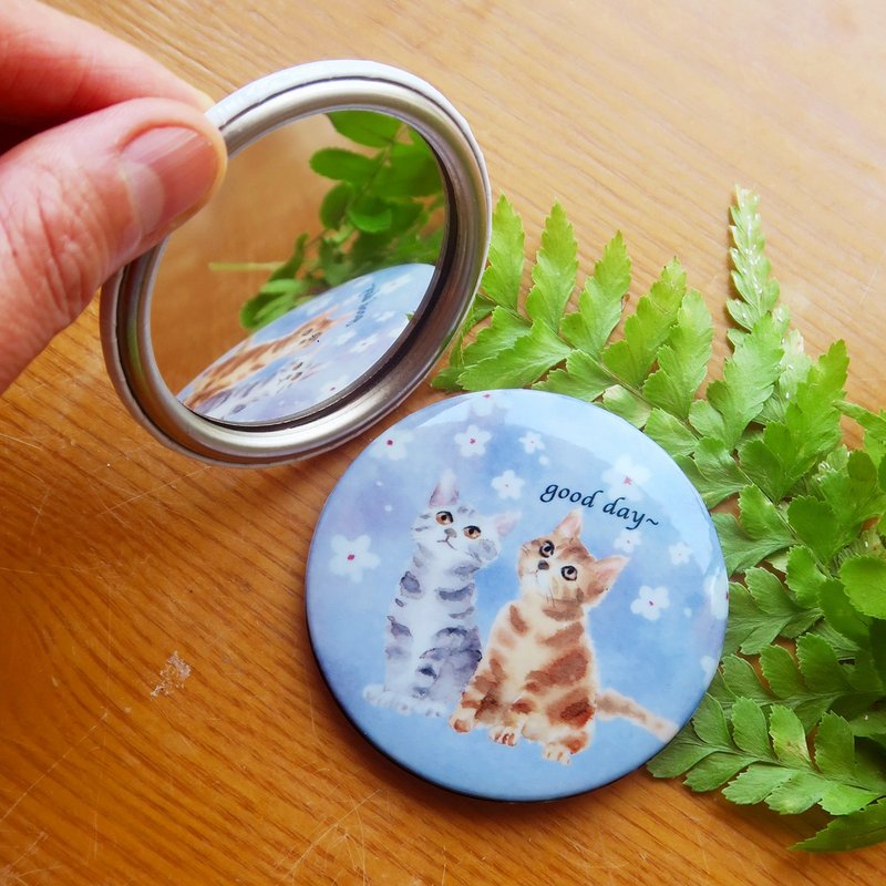 随身插画小圆镜-猫朋友 - 彩妆刷具/镜子/梳子 - 不锈钢 蓝色