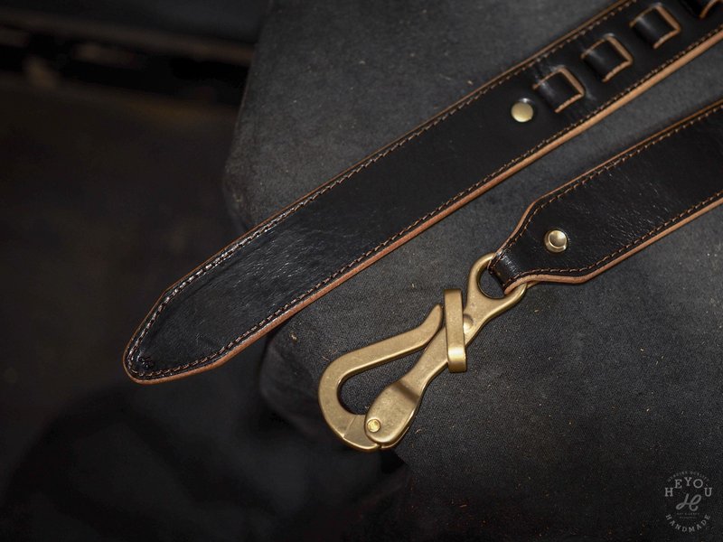 Sailor Belt-水手腰带-Type.2 加宽版-茶芯黑 - 皮带/腰带 - 真皮 黑色