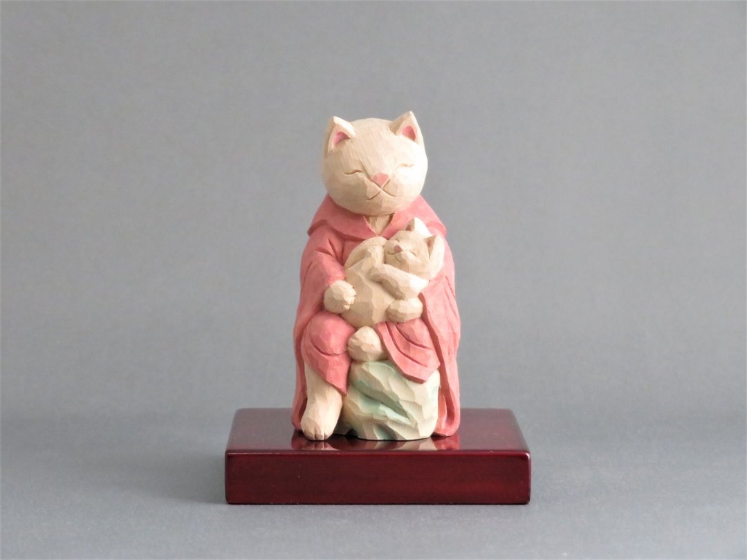 Wood carving Cat Buddha 1910 - 玩偶/公仔 - 木头 粉红色