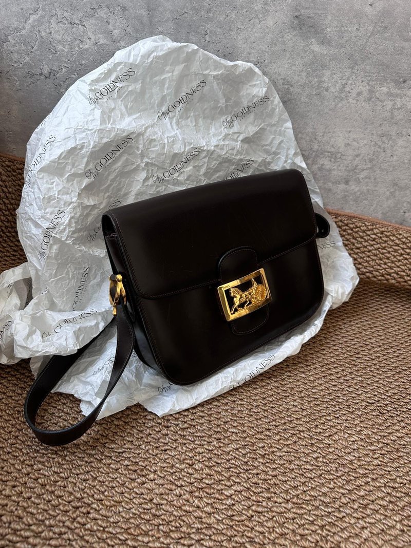 中古包 Celine 赛琳 经典朱古力色大马车扣肩背包 - 手提包/手提袋 - 真皮 咖啡色