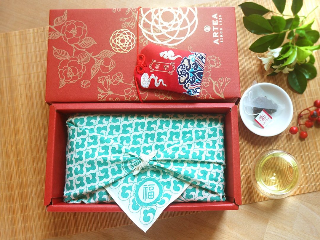 中秋节【纳福】 3款好茶礼盒/包裹巾系列(手采手制茶 - 茶 - 棉．麻 绿色