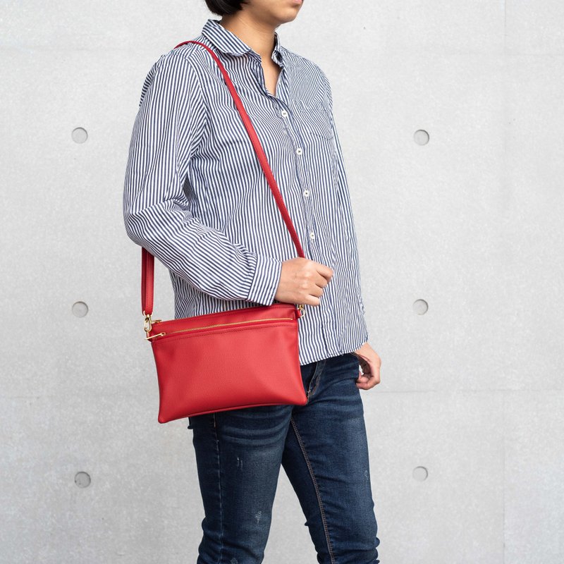 轻松随身双层侧背/手拿包 两用 Mira Red / 美丽红 - 手拿包 - 人造皮革 红色