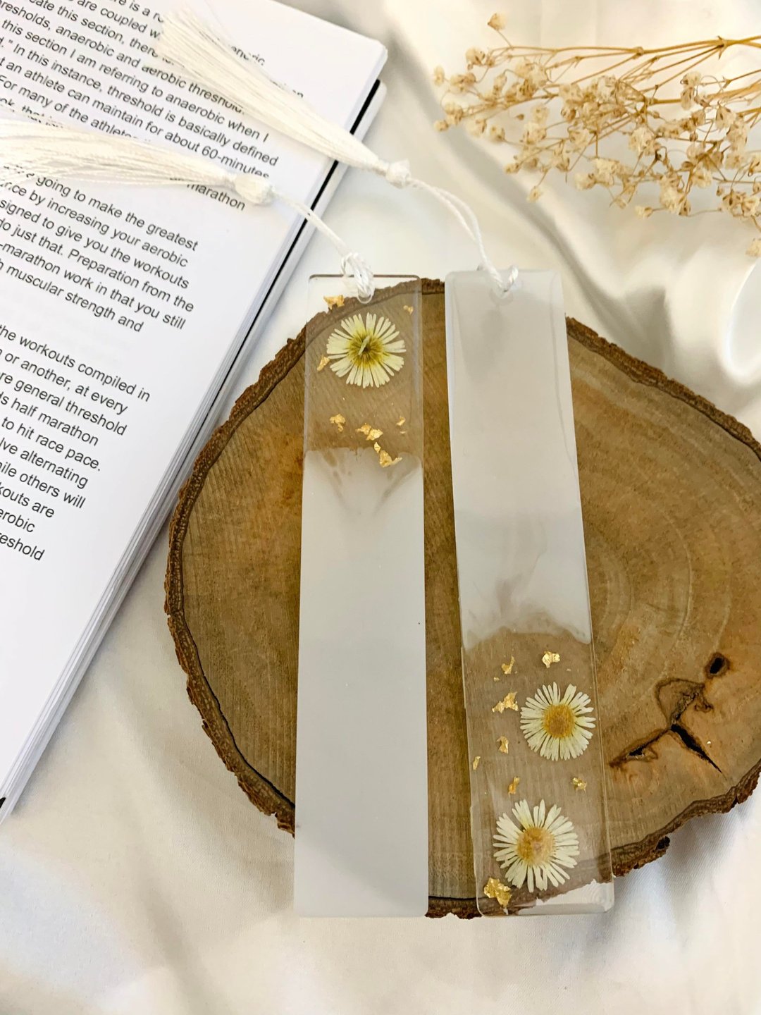 【花园系】小雏菊压花书签 Preserved Flower Resin bookmarks - 书签 - 树脂 白色
