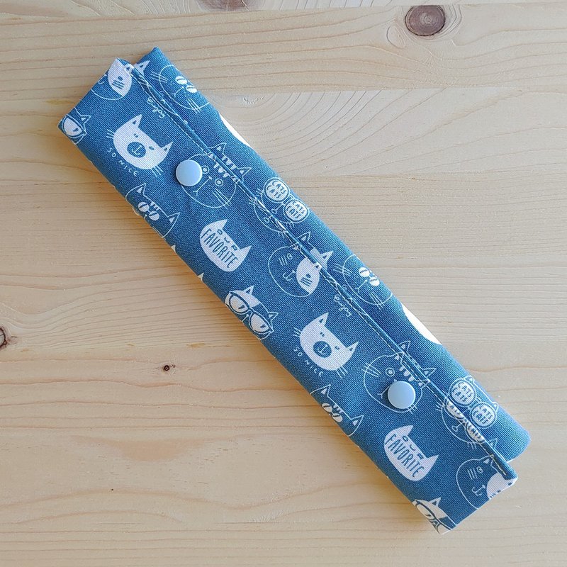 猫咪头_蓝 横式筷袋餐具组/三件组 - 筷子/筷架 - 棉．麻 蓝色