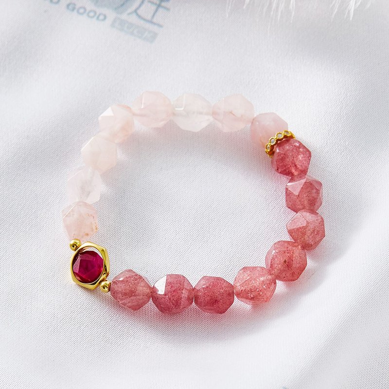 招好姻缘天然粉晶草莓晶手链(含开光)招桃花、守护爱情、增加信心 - 手链/手环 - 水晶 粉红色