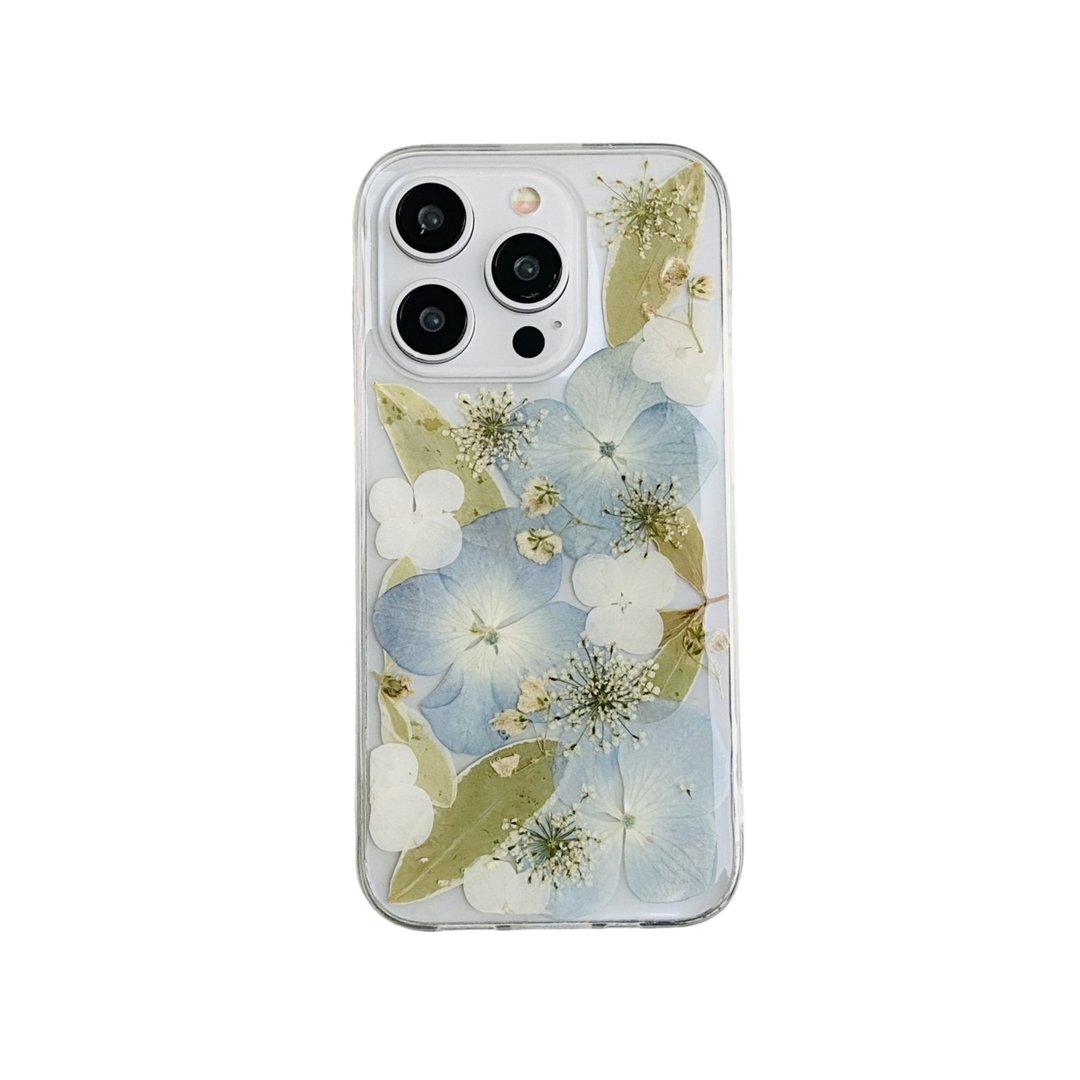 粉色白色绣球花手作押花手机壳适用于iPhone 16 Pro Samsung S25 - 手机壳/手机套 - 植物．花 