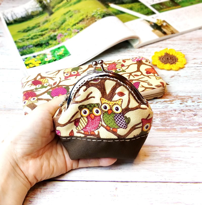 口金包 拉链包 零钱包 化妆袋 笔袋 收纳包两件套 (PS-011) - 化妆包/杂物包 - 棉．麻 咖啡色