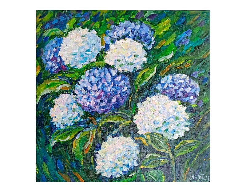 绣球花原创艺术花卉油画艺术品花卉墙艺术 - 海报/装饰画/版画 - 棉．麻 蓝色