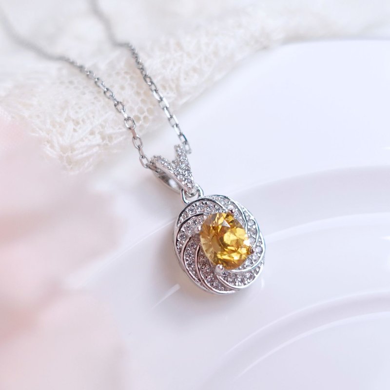 天然锆石 风信子 艳黄招财色泽 晶体透彻 招财配饰 纯银项链 礼物 - 项链 - 纯银 黄色