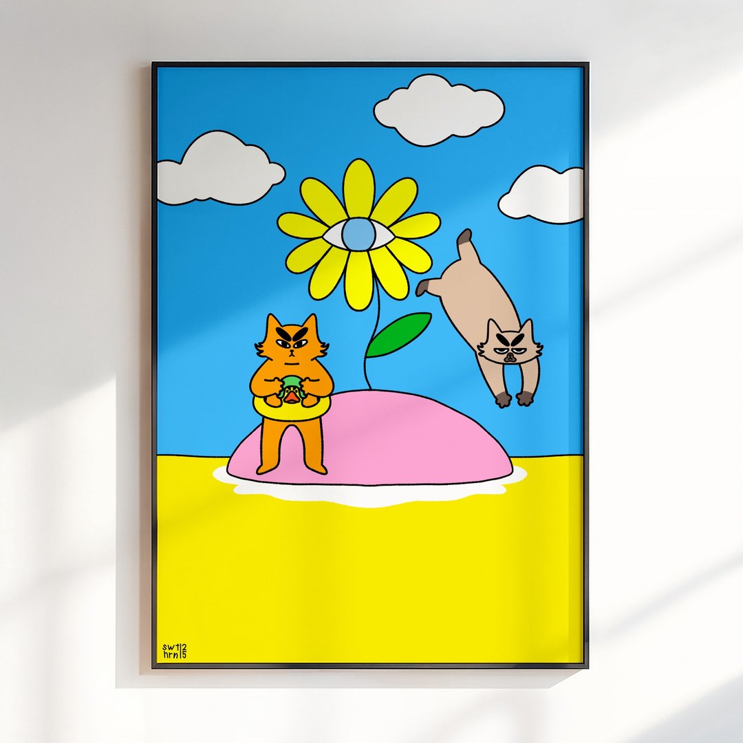色彩缤纷的猫咪插画壁饰 A4 海报 - 海报/装饰画/版画 - 纸 