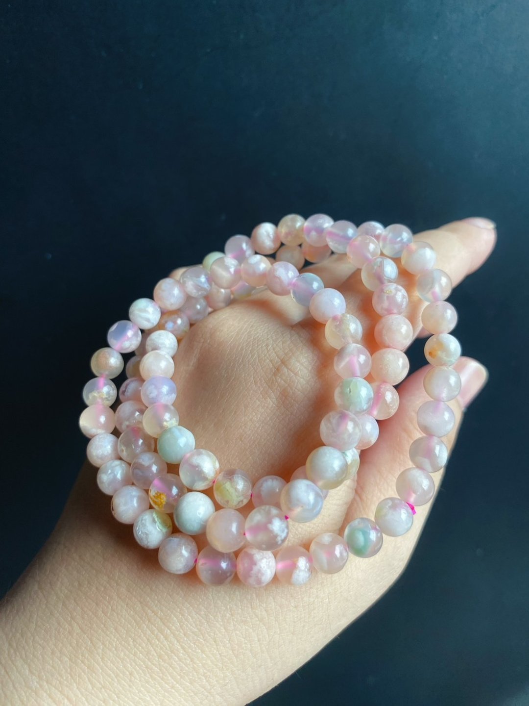 孤品 永恒的花 樱花玛瑙 多圈 果冻 水中花 手链 天然石 礼物 - 手链/手环 - 水晶 多色