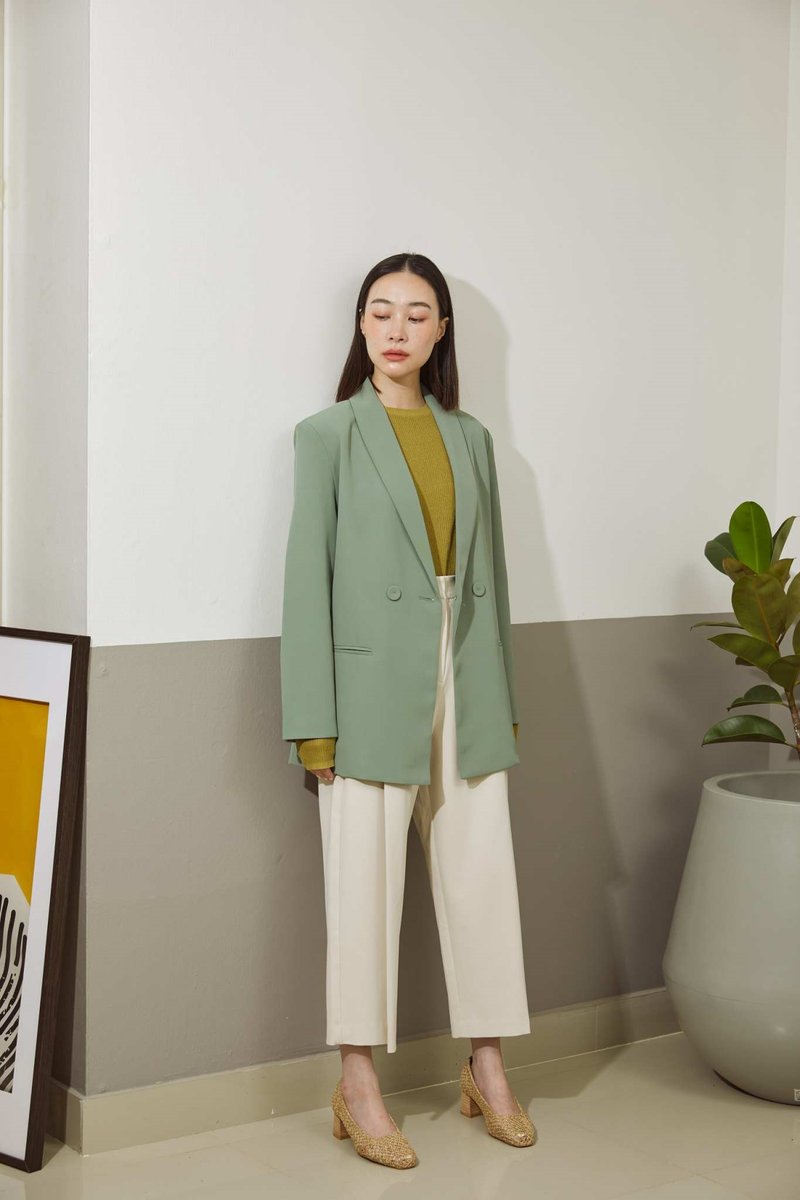 俐落简约 Oversize 西装外套 _ Announcement : 豆绿色 - 女装西装外套/风衣 - 其他人造纤维 绿色