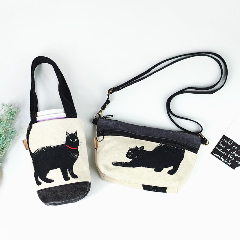 小牛村 环保水壶袋 斜背包 圣诞节礼物【猫先生包袋组】 - 侧背包/斜挎包 - 棉．麻 白色