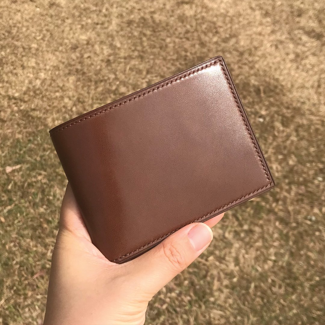 深啡色枥木牛皮 短银包 经典两折皮夹 纯手工制 - 皮夹/钱包 - 真皮 咖啡色