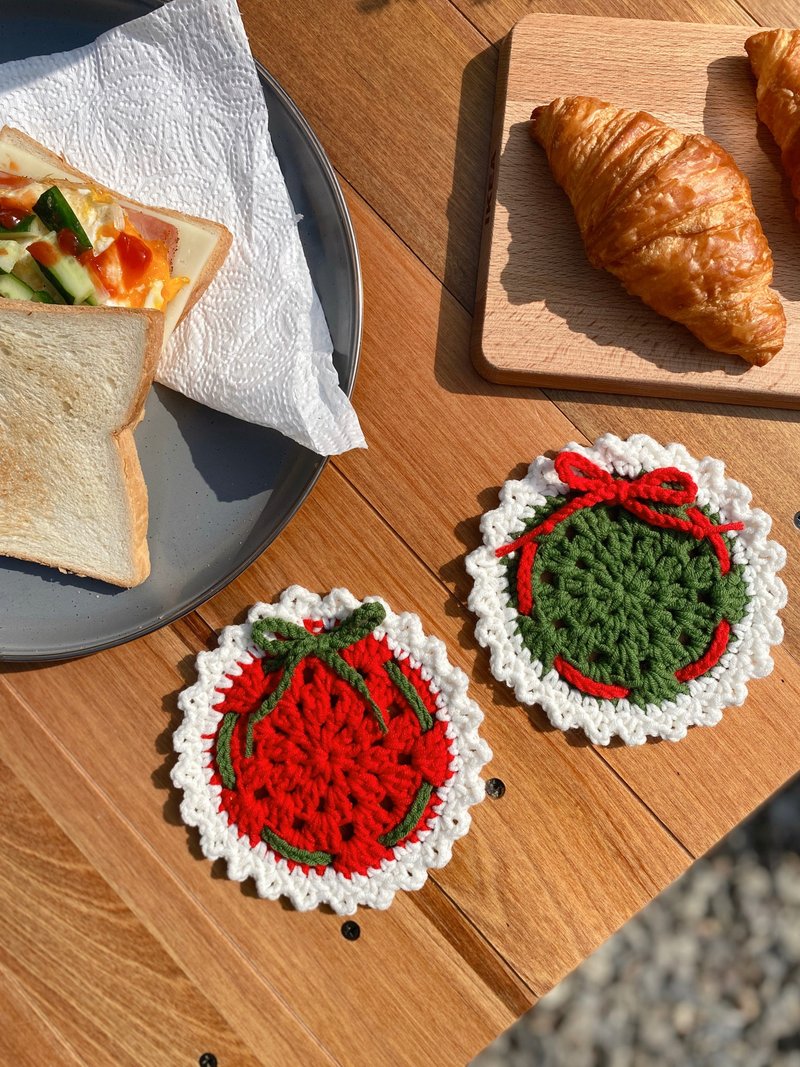 编织杯垫圣诞节 圣诞花圈造型 交换礼物 圣诞礼物 圣诞礼盒 - 摆饰 - 棉．麻 红色