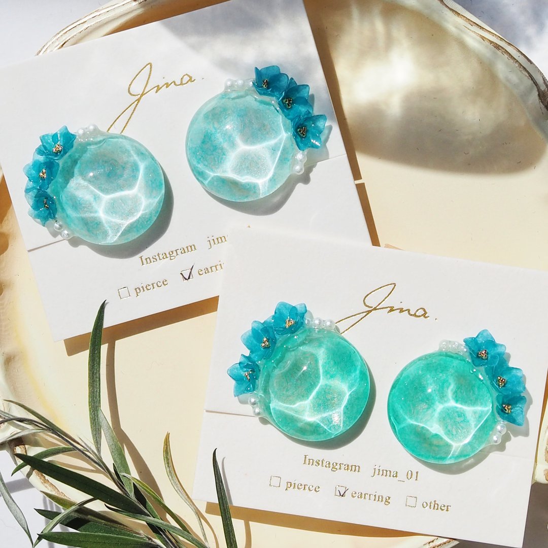 Mino Japanese paper forget-me-not earrings / Clip-On - 耳环/耳夹 - 纸 蓝色