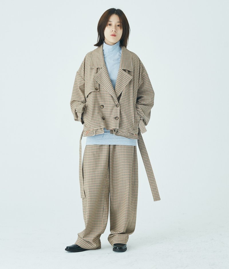 muterumours日本色织千鸟格设计感毛边短夹克外套风衣 - 女装上衣 - 其他材质 