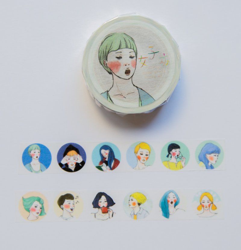 女子亥纸胶带 女孩圈圈站 - 纸胶带 - 纸 多色