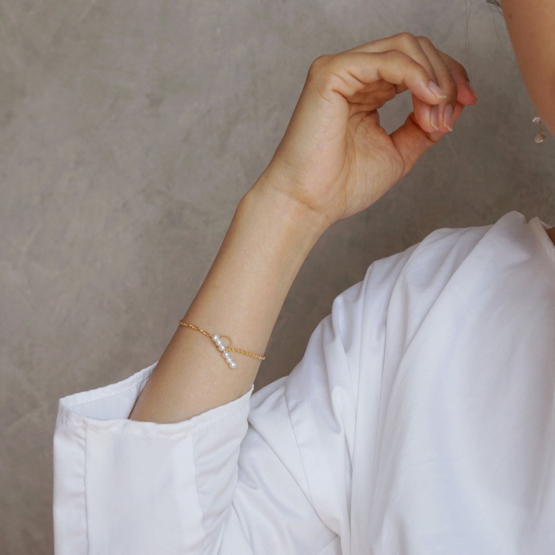 14kgf Mantel Pearl Bracelet - 手链/手环 - 其他金属 金色