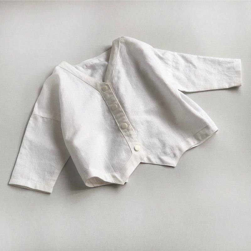 春夏秋三季-自然白色亚麻开衫小外套罩衫 - 童装外套 - 棉．麻 白色