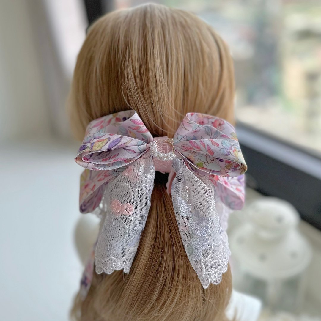 独家立体蕾丝蝴蝶结相交夹香蕉夹仙女夹发夹-花舞纷飞 - 发饰 - 其他材质 紫色