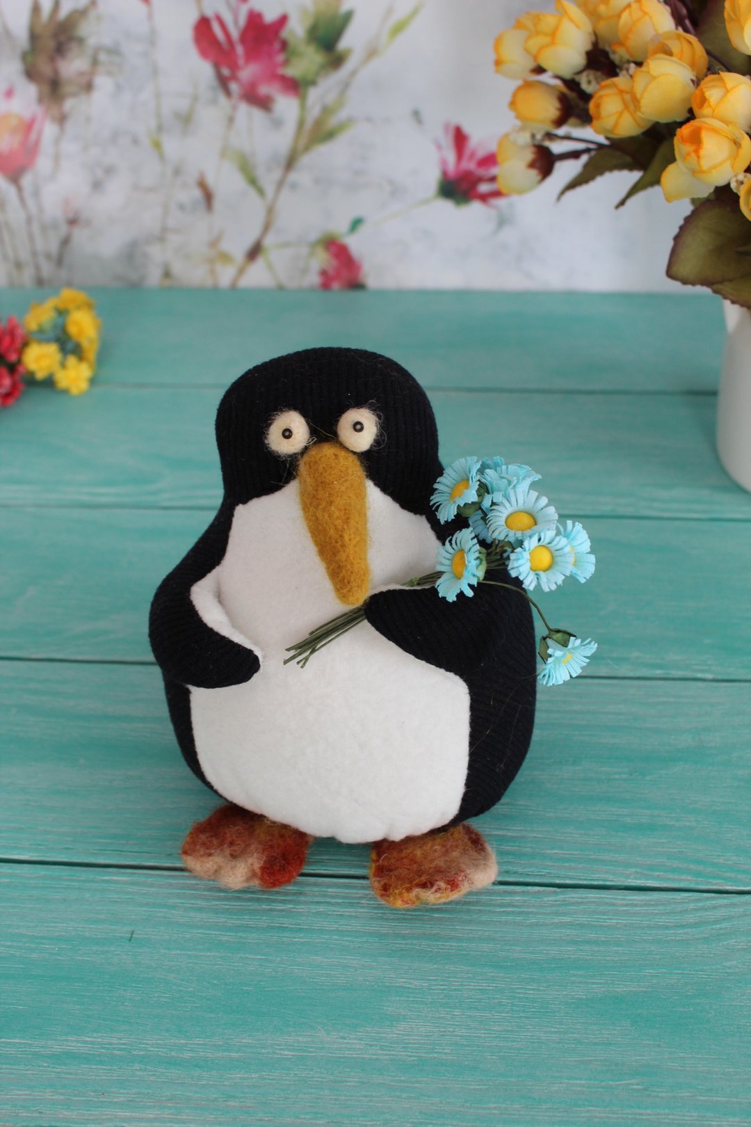 OOAK Stuffed penguin - funny gift for friend - 玩偶/公仔 - 棉．麻 多色