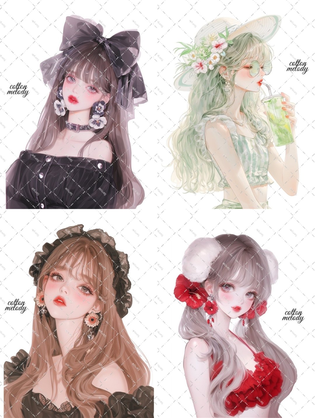 【新品】cotton melody / elegant flower / compact set / 20 款各 3 枚 / 人物贴纸 原创贴纸 - 贴纸 - 纸 