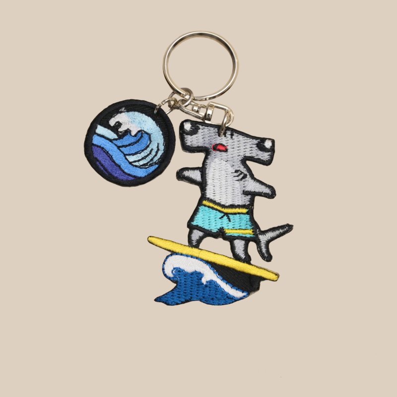 双髻鲨/锤头鲨冲浪手/双面刺绣钥匙圈 - 钥匙链/钥匙包 - 绣线 多色