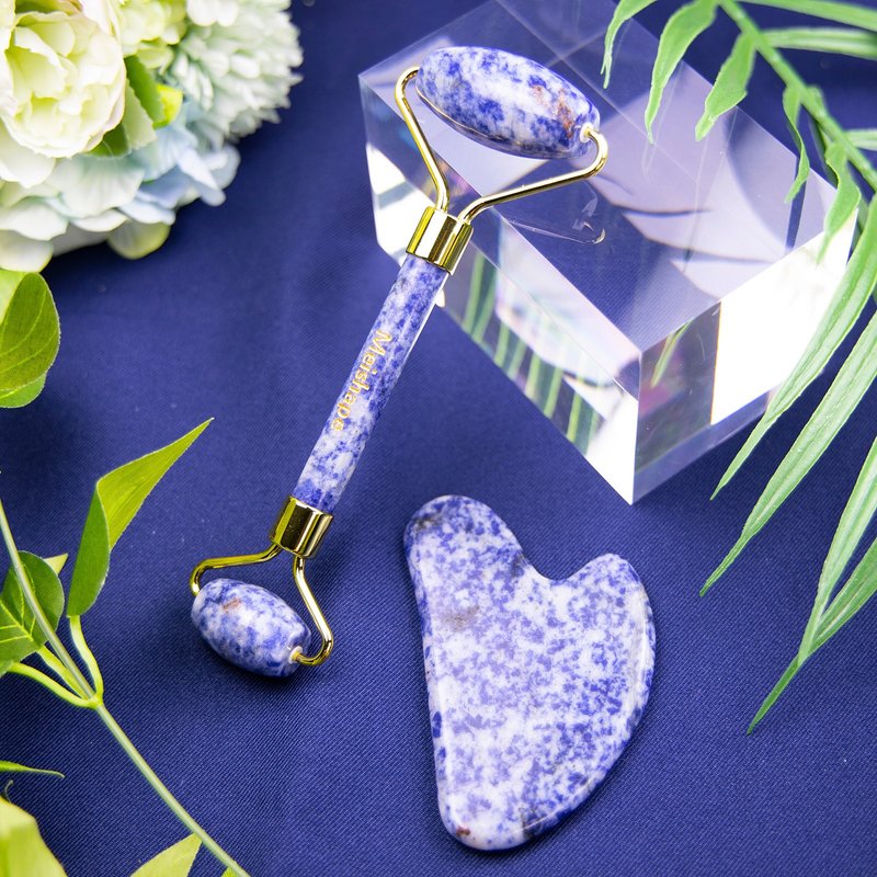 天然水晶玉石美容滚轮按摩棒+刮痧板/眼脸部穴道按摩器/瘦脸神器 - 脸部按摩/清洁工具 - 水晶 