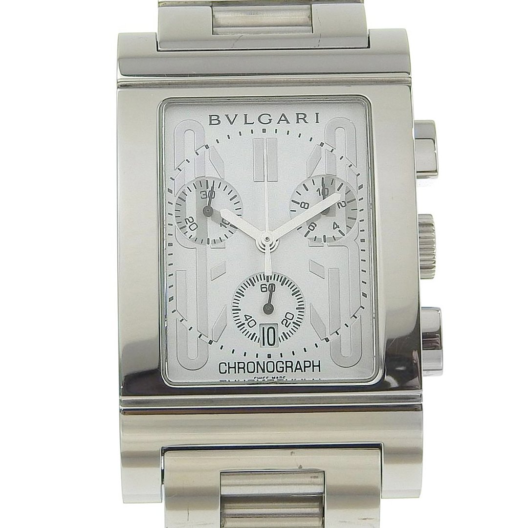 【日本直送】宝格丽 BVLGARI Rettangolo 手表 RTC49S 不锈钢 石英 计时码表 白面盘 男款【二手】 - 女表 - 不锈钢 白色