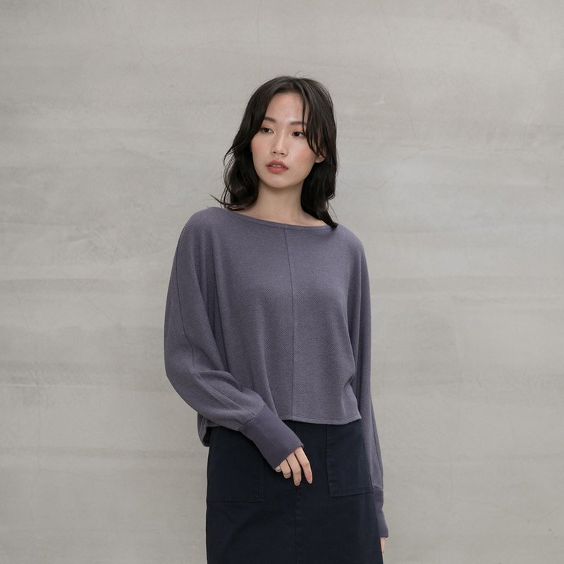艺文感知蝙蝠袖上衣 Intellectual Hipster Batwing Sleeve Top - 女装上衣 - 棉．麻 蓝色