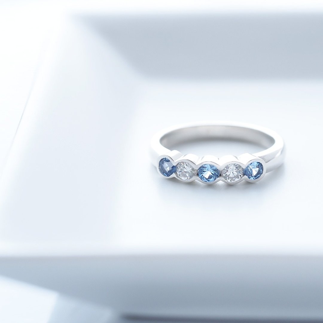 Blue rainbow rainbow ring Silver 925 - 戒指 - 其他金属 蓝色