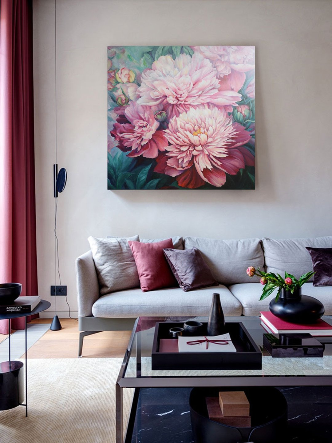 Peony Oil Painting Original Wall Art on Canvas 70x70cm - 海报/装饰画/版画 - 棉 