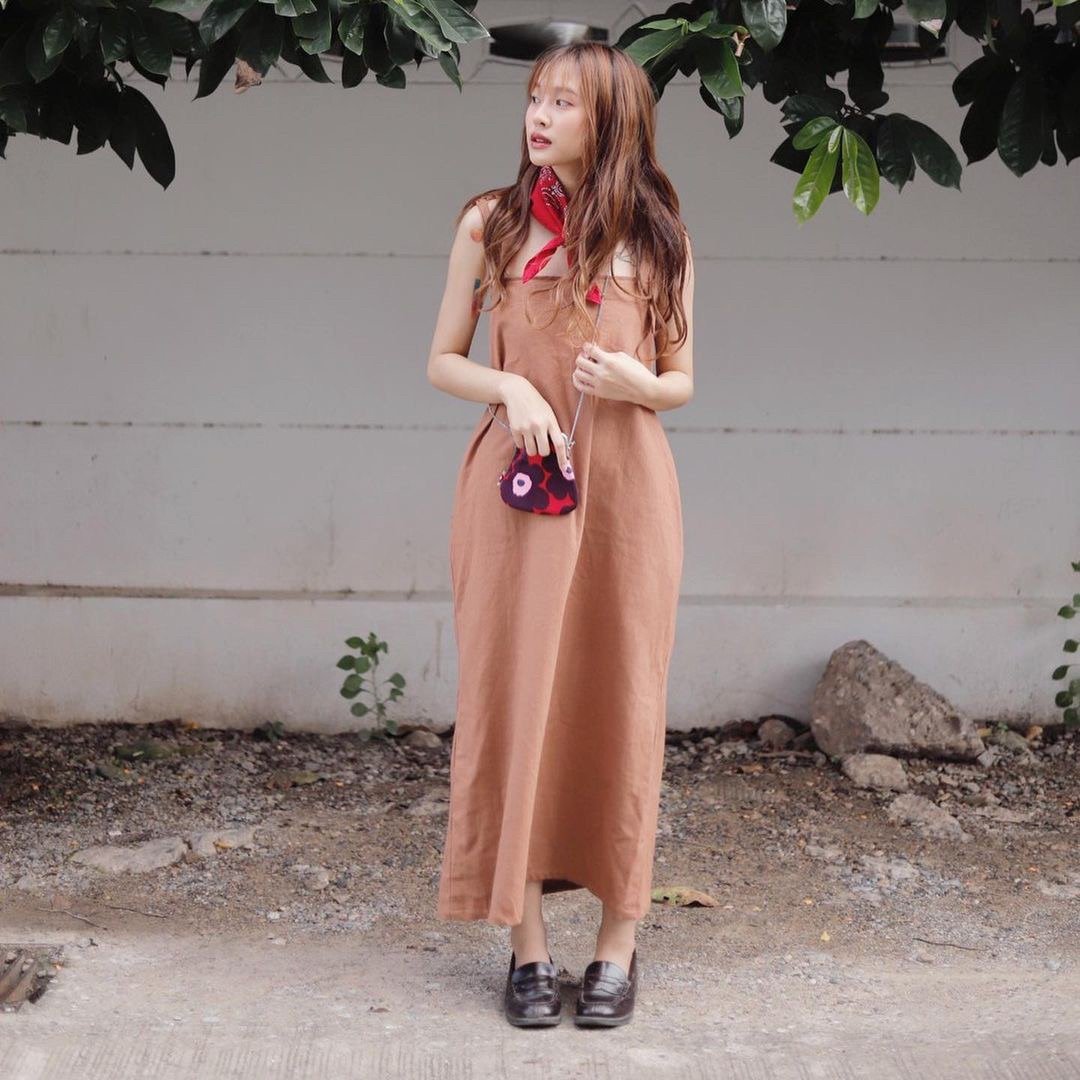 Light brown Korean Japanese long dress - Rabbit dress - 洋装/连衣裙 - 棉 