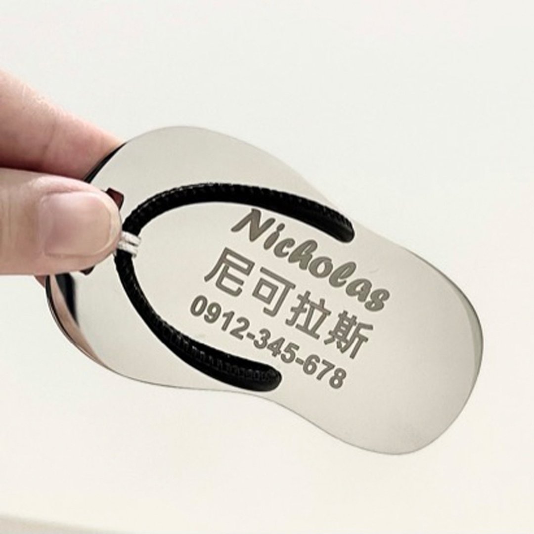 【FulgorJewel】定制化高尔夫球袋姓名牌 夹脚拖造型 免费刻字 - 行李吊牌 - 不锈钢 银色