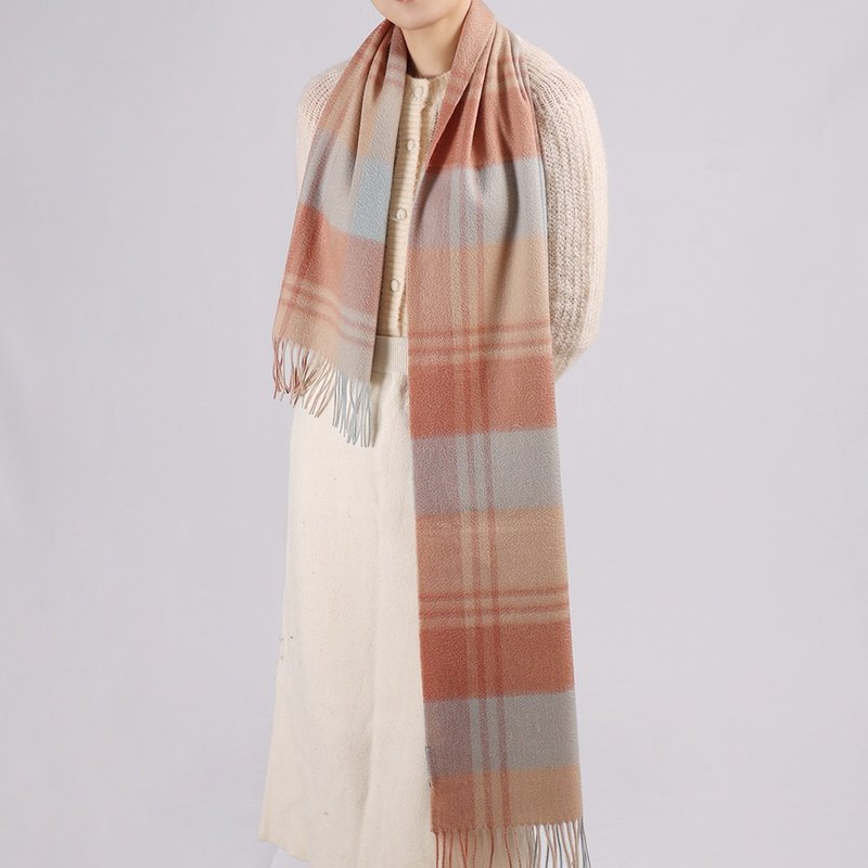 优雅雪青 | 独创格纹 喀什米尔围巾 - 丝巾 - 羊毛 卡其色