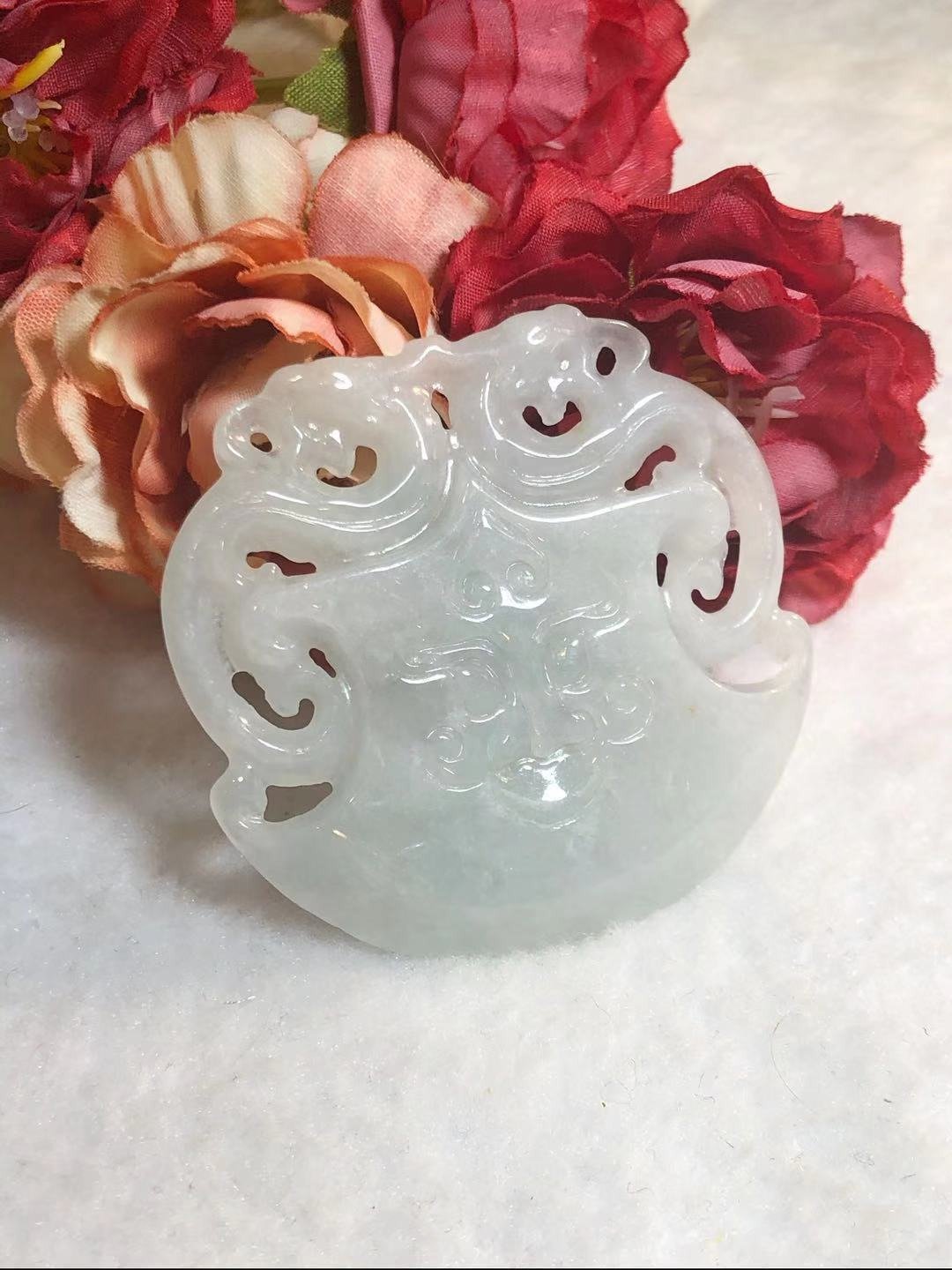 多宝晶石/天然翡翠A货/府中有龙/望子成龙/斧头/避邪档灾/斩小人 - 项链 - 玉石 白色