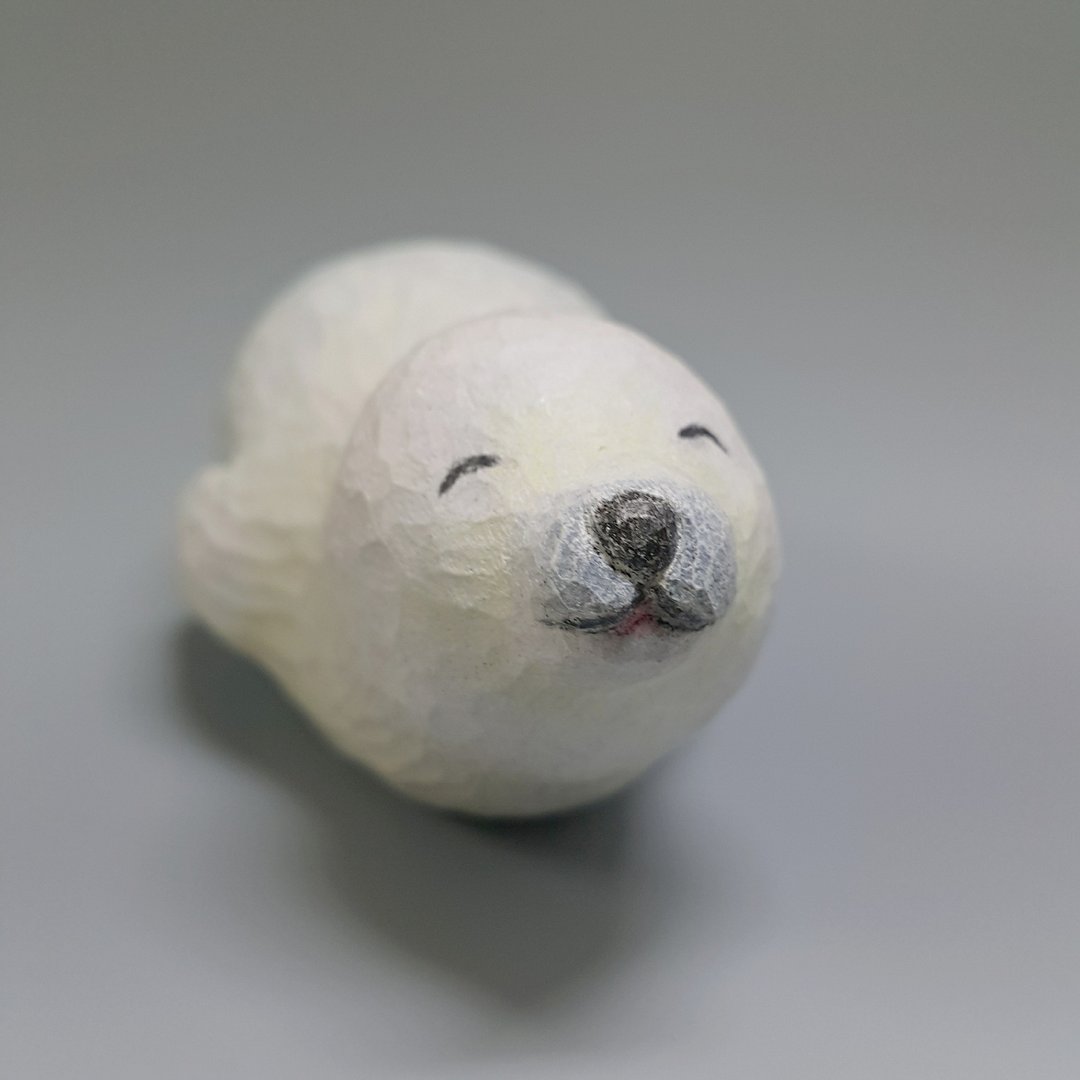 海豹(正面款/木雕艺术品) - 摆饰 - 木头 白色