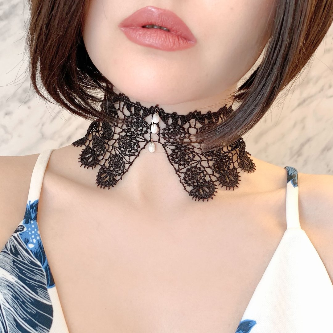 黑色 / Elizabeth 项链 / 颈链 SV286BK - 颈链 - 聚酯纤维 白色