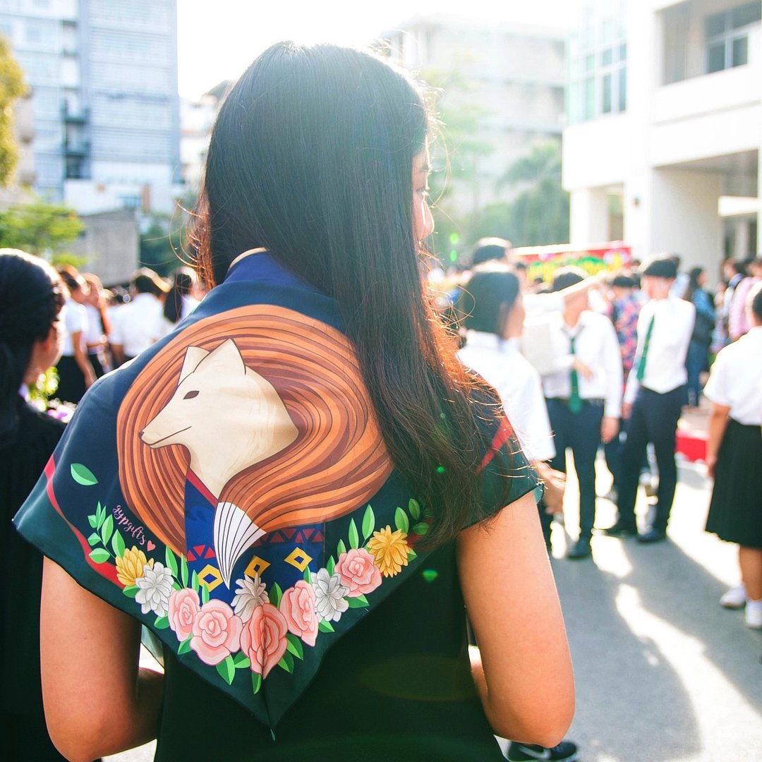 Spirit Animal Fox Scarf - Blue - 丝巾 - 其他材质 蓝色