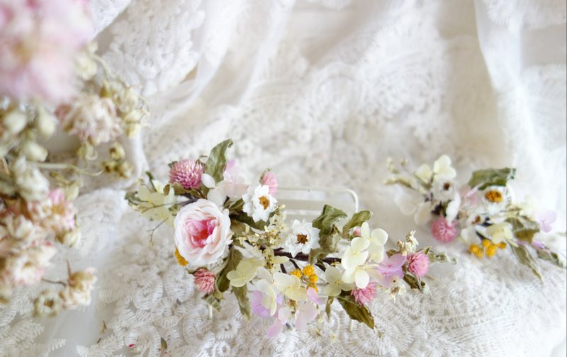 婚礼花饰系列~粉黄色不凋玫瑰花排 - 发饰 - 植物．花 黄色