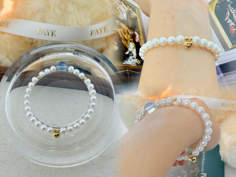 海蓝宝 天然淡水珍珠 18K金配饰手链 独立原创 新年情人节礼物 - 手链/手环 - 水晶 蓝色