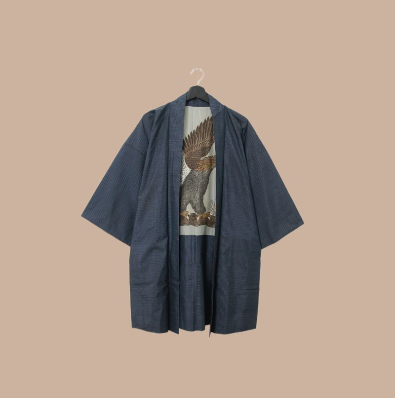 Back to Green-日本男款羽织 站立 老鹰M-07/vintage kimono - 男装外套 - 丝．绢 