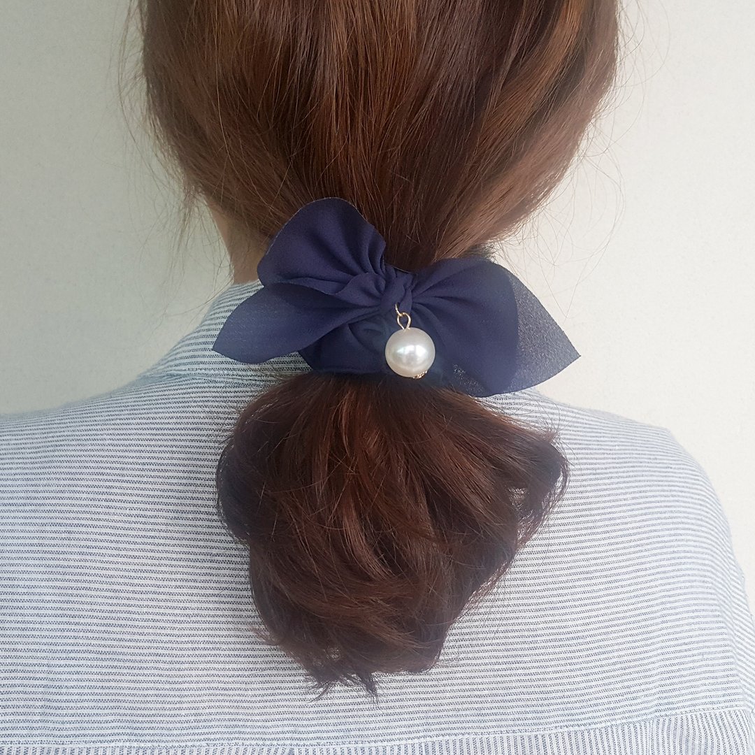 Simple navy ribbon mood Romantic Hair Scrunchie,shushu,Hair Tie - 发饰 - 其他材质 蓝色